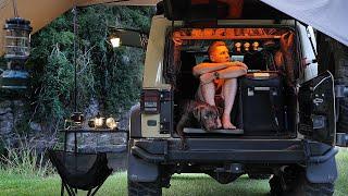 Wholesome CAR CAMPING by the Creek  RELAXING SOLO with my DOG Rain Forest ASMR 