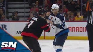 Senators Brady Tkachuk Drops The Gloves With Jets Brenden Dillon After Hit On Dominic Toninato