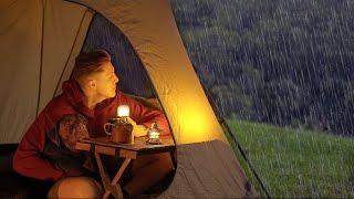 SOLO CAMPING in heavy RAIN with my DOG  relaxing in the tent cosy night  ASMR 