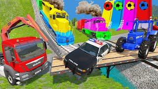 Long Cars and Fat Cars with Slide Color - Monster Truck Flatbed Trailer Truck Rescue Cars - BeamNG