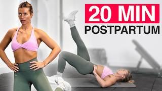 20 MIN GENTLE Postpartum Workout - SWEAT & TONE After Baby No Equipment