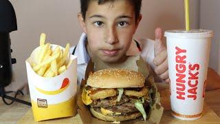 *ASMR* BURGER KING HUNGRY JACKS MASSIVE COWBOY WHOPPER- 4 PATTIES  Taylan ASMR