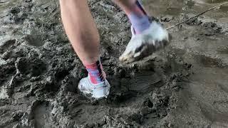 Muddy Nike Air Max 97 in deep wet river mud. TOTALLY TRASHED shoes and ELITE SOCKS DESTROYED