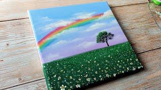 rainbow landscape painting  easy acrylic painting ideas for beginners ️