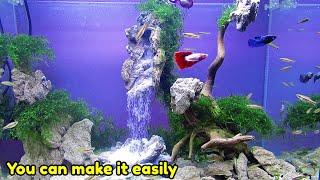 AQUASCAPE WATERFALL - Simple Aquascape Waterfall Setup Step by Step Tutorial