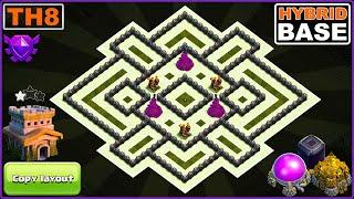 NEW BEST TH8 Hybrid Base 2023 COPY LINK  COC Town Hall 8 Symmetrical Base