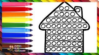 Draw and Color a House POP IT 🟠🟡🟢🟣 Drawings for Kids