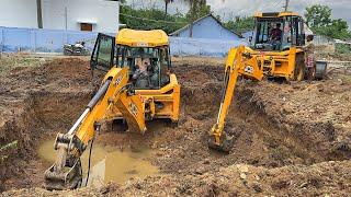 JCB 3DX Plus and Xtra Breaker Dig New Water Tank Foundation Working together in Village  Jcb video