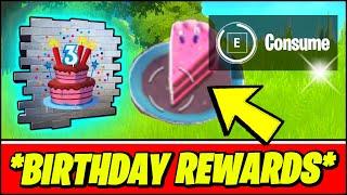 Fortnite BIRTHDAY Challenges & ALL FREE REWARDS Dance in front of different Birthday Cakes & More