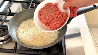 RICE AND MINCED MEAT IN A PAN. for lunch or dinner. no oven. quick and easy recipes asmr