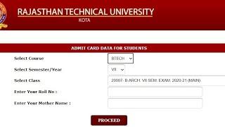 RTU Admit Card 2021 Released  RTU Kota Admit Card kaise Download Kare  RTU Exam 2021 Update