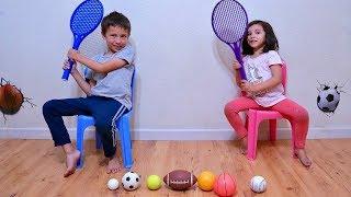 Learn The Names of Sport Ball for Children with Tennis Racket Toy