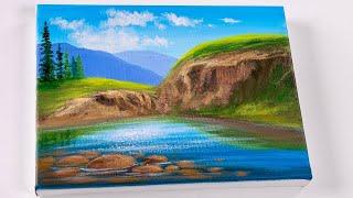 Mountain lake painting  Acrylic landscape painting easy for beginner