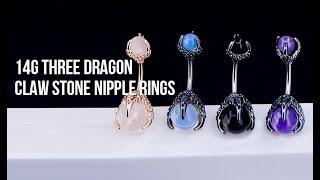 14G Three Dragon Claw Hand with Gem Ball Belly Ring Navel Ring