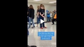 The look on his face at the end  #shorts  kid surprises mom with solo performance