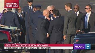 President Joe Biden arrives in Houston to pay respects to late Congresswoman Sheila Jackson Lee