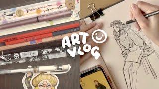 ART VLOG  mini stationery haul gouache painting sketches & eggs