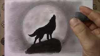 Dolunayda Kurt Resmi Çizimi Nasıl Yapılır - How to draw a wolf in full moon
