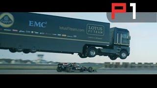 MASSIVE Lotus truck jumps over an F1 car