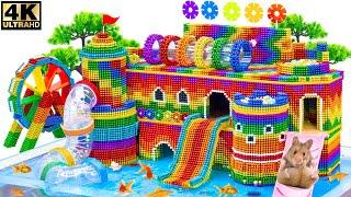 DIY  Build Hamster Playground On Rooftop Of Rainbow Water Park From Magnet Balls