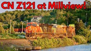 Golden Hour CN 3873 Leads Z121 Through Millview Curve NS.