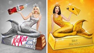 GOLD VS SILVER Challenge  Crazy War Gold vs Silver Girl for 24 HOURS One Color Battle by RATATA