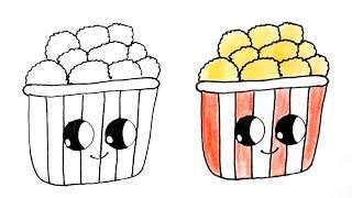 كيف ترسم فشار كيوت خطوه بخطوه  رسم سهل تعليم الرسم للمبتدئين  cute popcorn drawing step by step