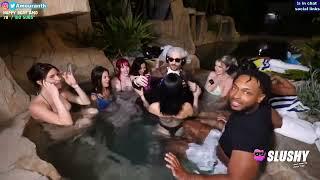 BenJammins squeezes into hot tub with Alinity Amouranth Morgpie xoAerial Mira KittyPlays