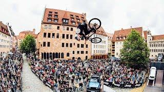 Emil Johansson jumping through the Districts of Nuremberg. I Red Bull District Ride 2017