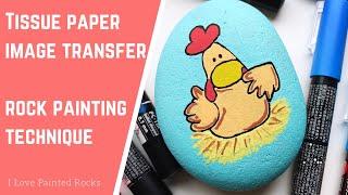 Tissue Paper Transfer Technique for Painted Rocks—how to paint rocks if you don’t know how to draw