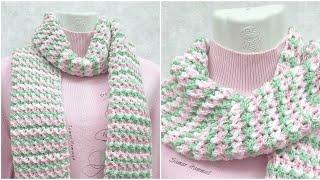 كروشيه كوفيه حريمى  سكارف بناتى_ بغرزة مجسمة سهلة وسريعة للمبتدءين_ Crochet easy  scarf 3d stitch