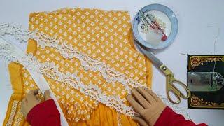 Beautiful Daman Sleeves Latkan Design - How to stitch lace with fashion patti