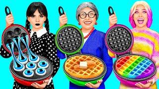 Wednesday vs Grandma Cooking Challenge  Funny Kitchen Hacks by BaRaDa Challenge