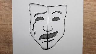 Kolay çizim fikirleri gülen yüz üzgün yüz maske çizimi adım adım nasıl çizilir