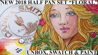 NEW 2018 Daniel Smith Half Pan Watercolor Set FLORAL Review Painting Color Swatching