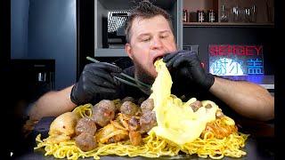 CHEESE NOODLES BEEF BALLS BOILED CHICKEN ASMR MUKBANG АСМР МУКБАНГ 먹방 大食い たべる 谢尔盖