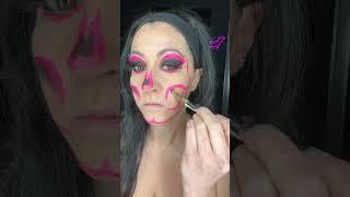 Pretty in pink fierce in skulls.  By Sara #facepaintcom #krazefx #facepaint #skull #pink