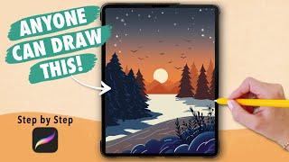 Anyone Can Draw This WINTER LANDSCAPE in Procreate EASY Procreate drawing tutorial for beginners