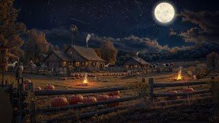 Peaceful Pumpkin Farm Autumn Ambience with Relaxing Crackling Fire & Night Nature Sounds for Sleep