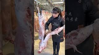 Butcher Girl shows her talent cutting skill #fraxychef #meat #butcher #steak