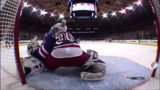 Kings goal saved by snow buildup in Rangers crease