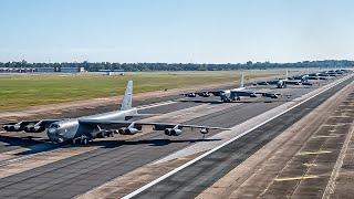 US B-52 Stratofortresses Execute Elephant Walk & Minimum Interval Takeoff in Large Formation