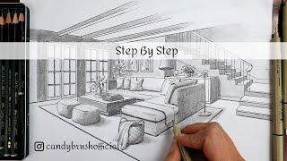 How to Draw A Living Room In Two Point Perspective  Step By Step