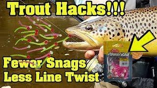 2018 Trout fishing hacks  How to reduce line twist and snags.  Great new rigs. Weedless Mice tails