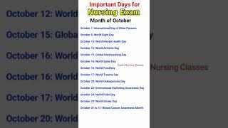 National or International days for Nursing Exam month of October ANM GNM BSC NURSING PHARMACIST