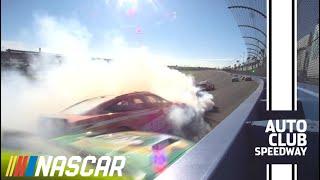 Bubba Wallace Brad Keselowski trigger big wreck at Auto Club Speedway