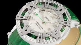 Xoskeleton 41mm Womens Superlative Star LE White MOP Rainforest Green Topaz Leather Strap Watch