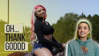 Megan Thee Stallion demonstrates proper horse riding