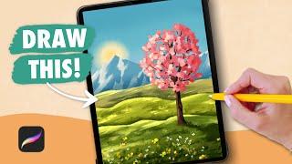 Draw With Me - Painterly Landscape  Procreate Digital Art Drawing Tutorial for Beginners