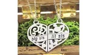 Sister Necklaces - Heart Necklace Set 2pcs Big Sis and Lil Sis 18 Chains Included